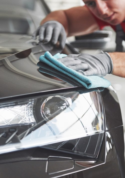 professional cleaning and car wash in the car showroom
